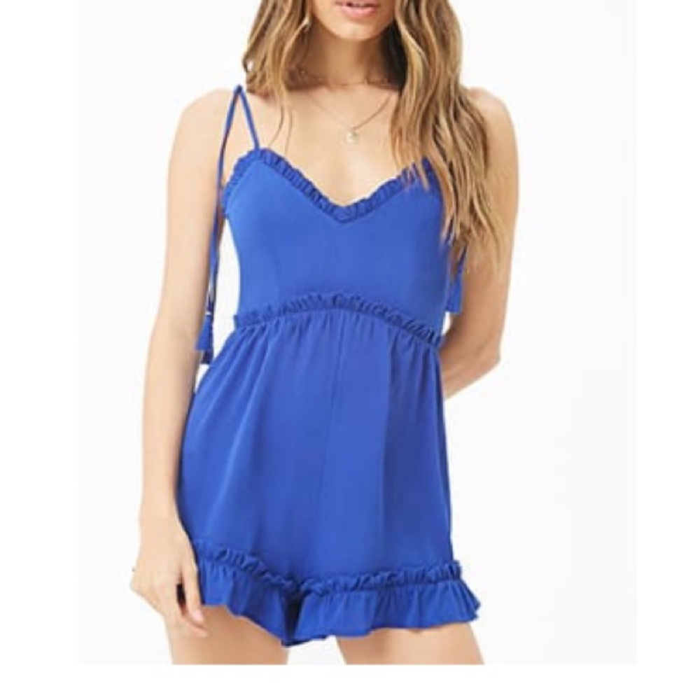 Electric Blue Ruffle Trim Romper
